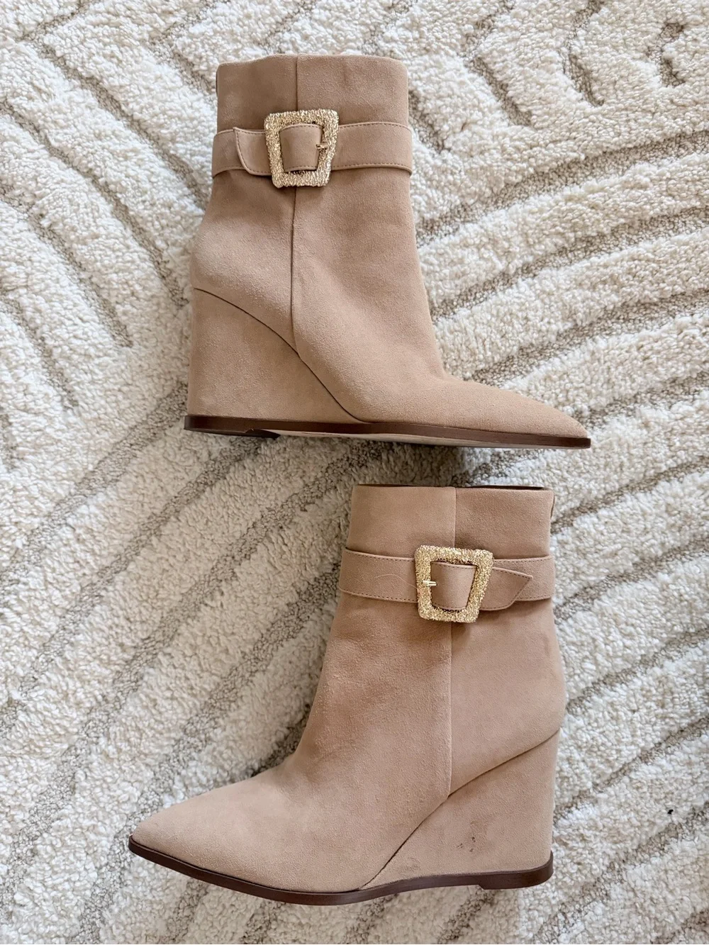 Sam Edelman Tan Wedge Ankle Boots with Decorative Buckle